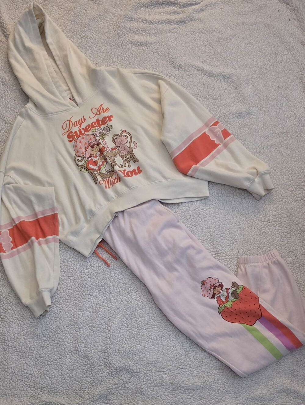 Cream and Pink Strawberry Shortcake Graphic Hoodie And Joggers